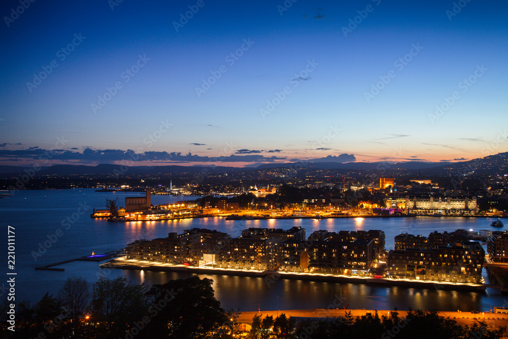 Oslo city skyline at night Norway Scandanavia