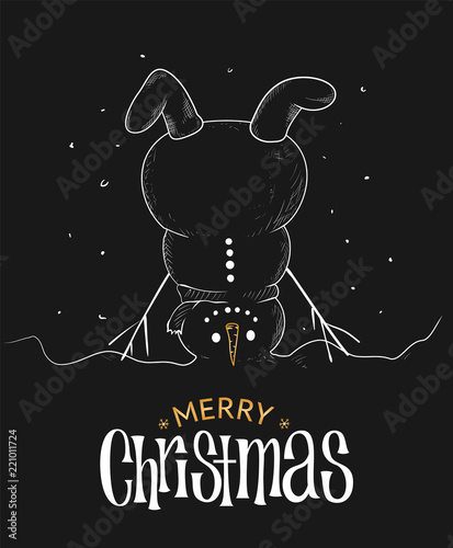 Christmas greeting card design with upside down snowman.