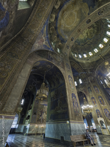 Sofia  Bulgaria. Circa July 2018. Panorama view of the interior of Alexander Nevsky cathedral
