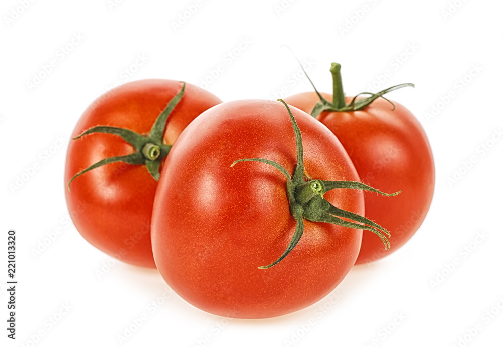 Three ripe tomatoes isolated on white background Three ripe tomatoes isolated on white background