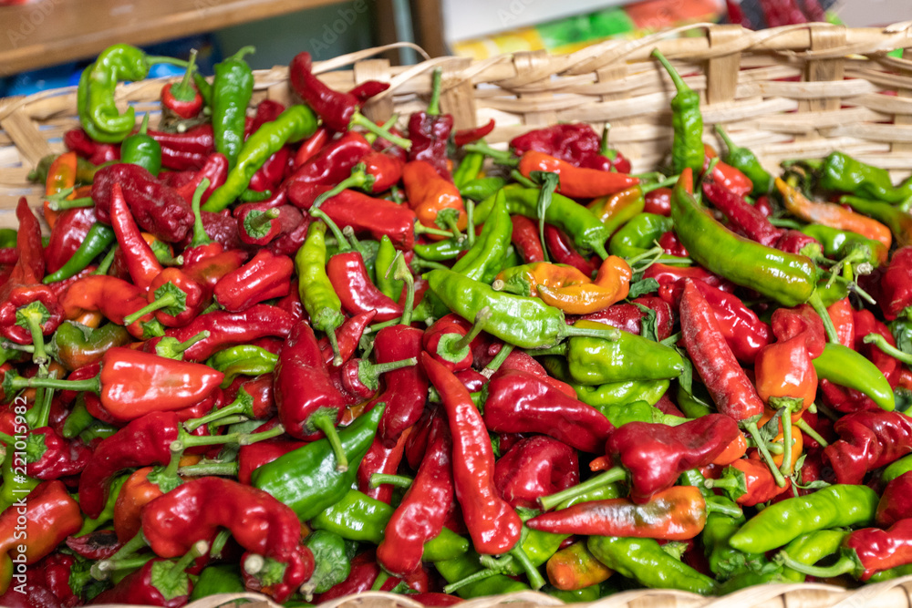 sweet and spicy peppers, called Pipi, typical product of southern Italy, Orsomarso, Calabria, Italy sweet and spicy peppers, called Pipi, typical product of southern Italy, Orsomarso, Calabria, Italy