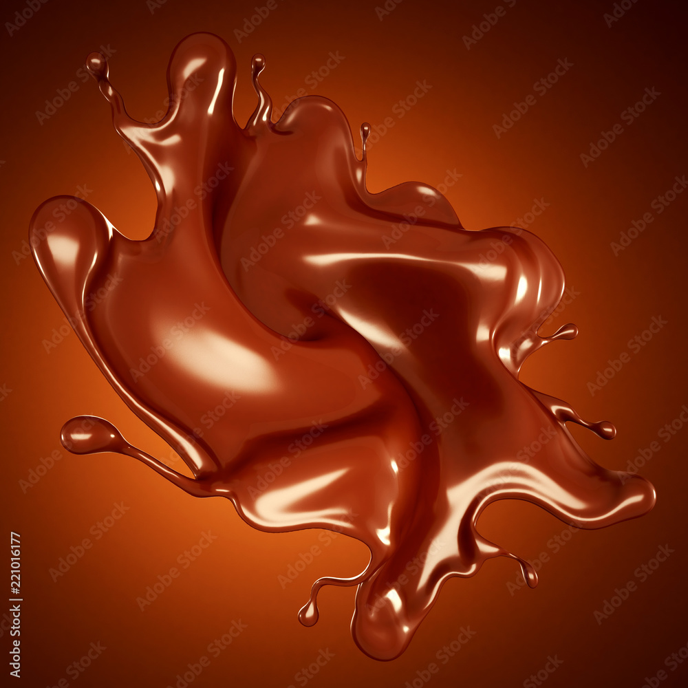 A splash of chocolate on a brown background. 3d illustration, 3d rendering. A splash of chocolate on a brown background. 3d illustration, 3d rendering.