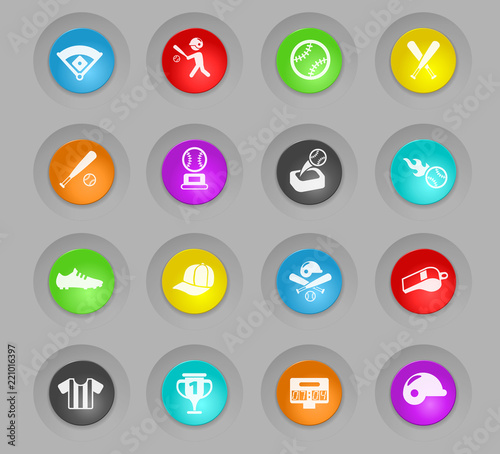 baseball colored plastic round buttons icon set