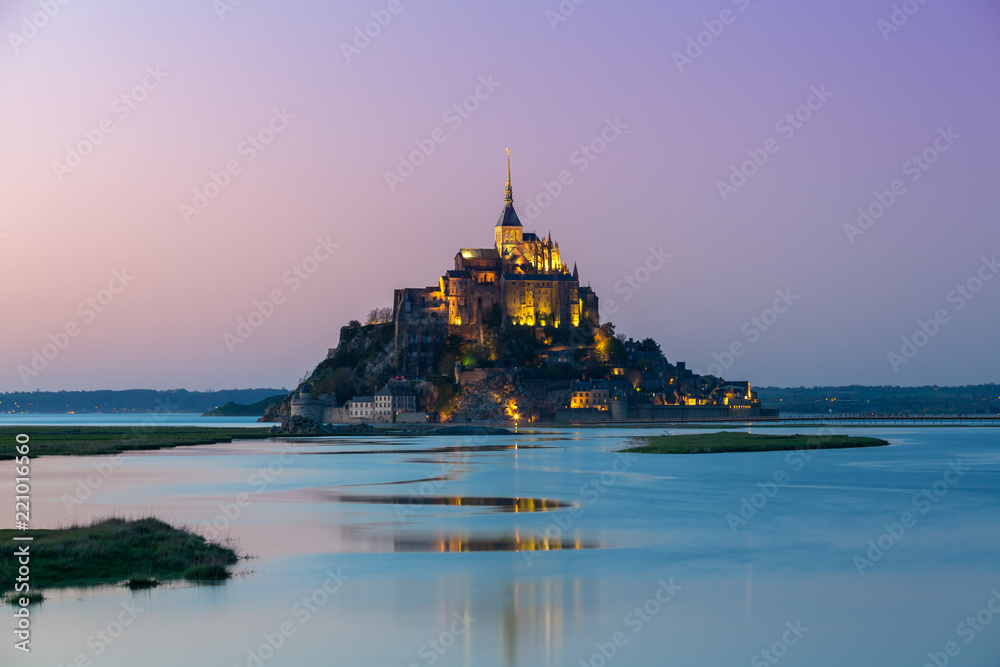 Famous Mont Saint Michel cathedral, Normandy, France, Europe - obrazy, fototapety, plakaty 
