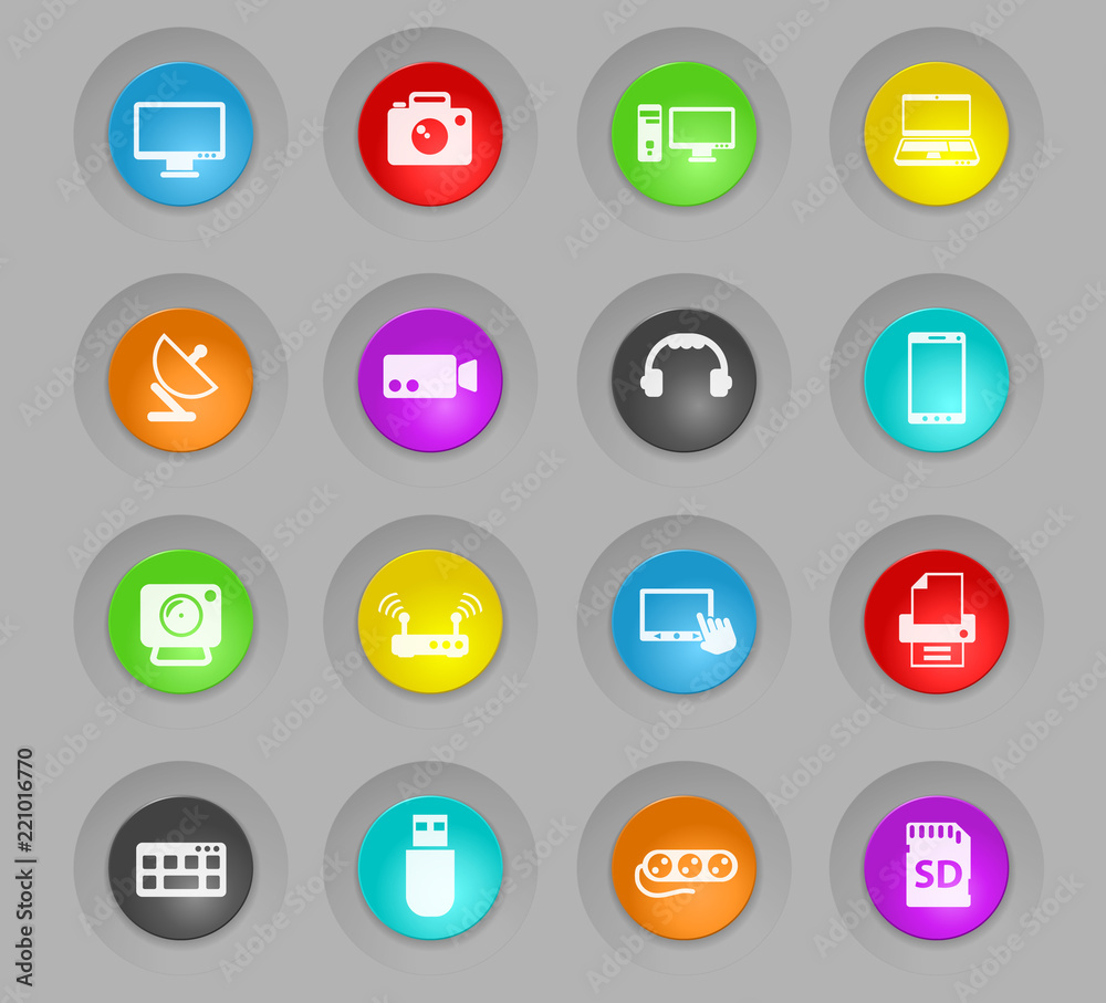 devices colored plastic round buttons icon set devices colored plastic round buttons icon set