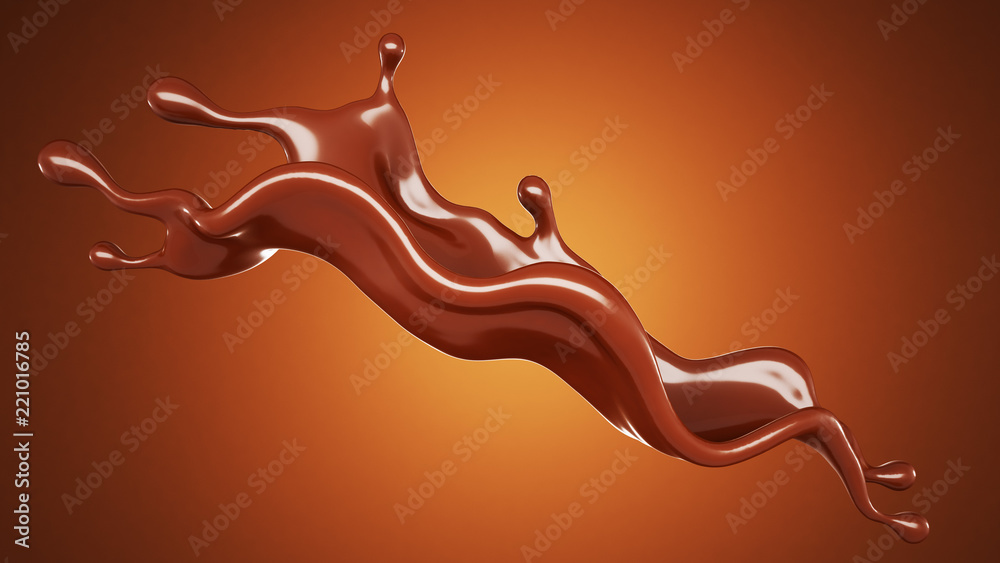 A splash of chocolate on a brown background. 3d illustration, 3d rendering. A splash of chocolate on a brown background. 3d illustration, 3d rendering.