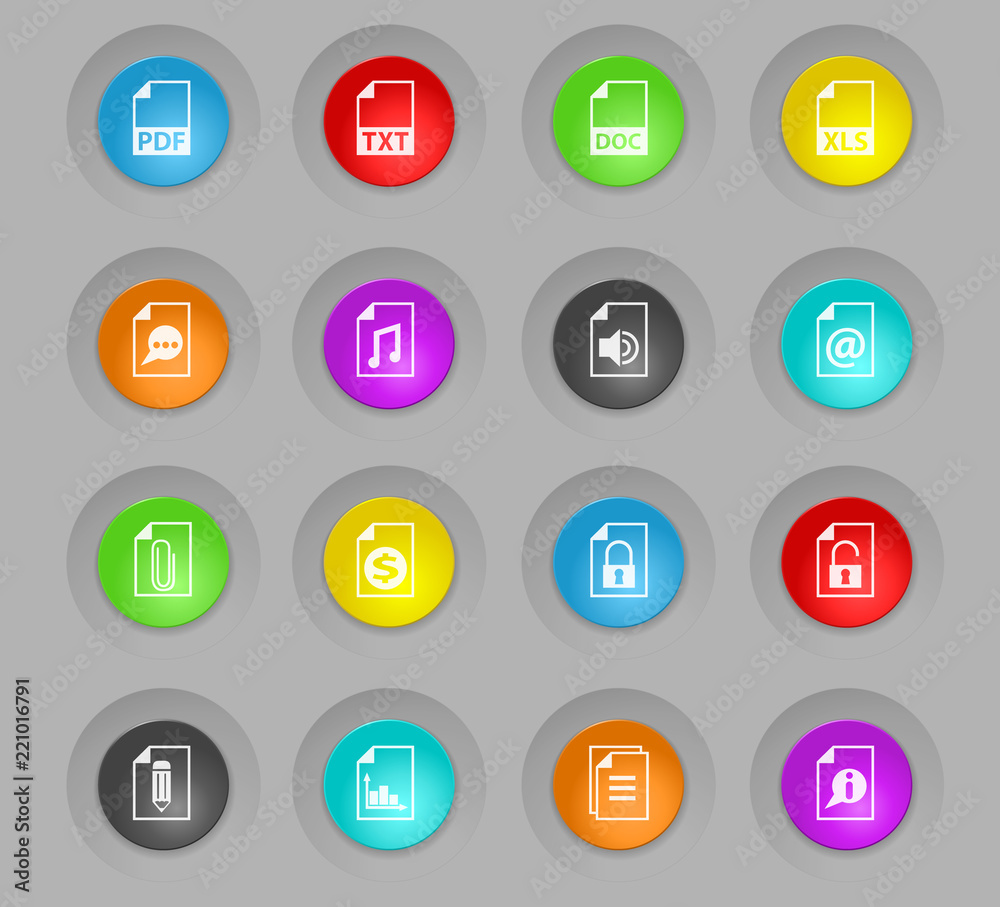 document colored plastic round buttons icon set document colored plastic round buttons icon set