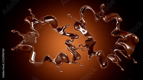 A splash of chocolate on a brown background. 3d illustration, 3d rendering.
