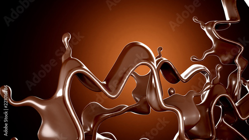 A splash of chocolate on a brown background. 3d illustration, 3d rendering.