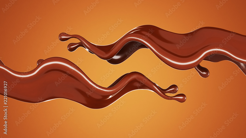 A splash of chocolate on a brown background. 3d illustration, 3d rendering. A splash of chocolate on a brown background. 3d illustration, 3d rendering.