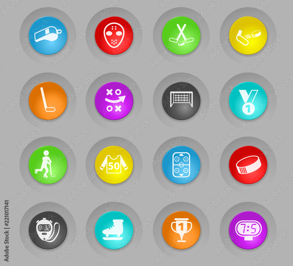 hockey colored plastic round buttons icon set hockey colored plastic round buttons icon set