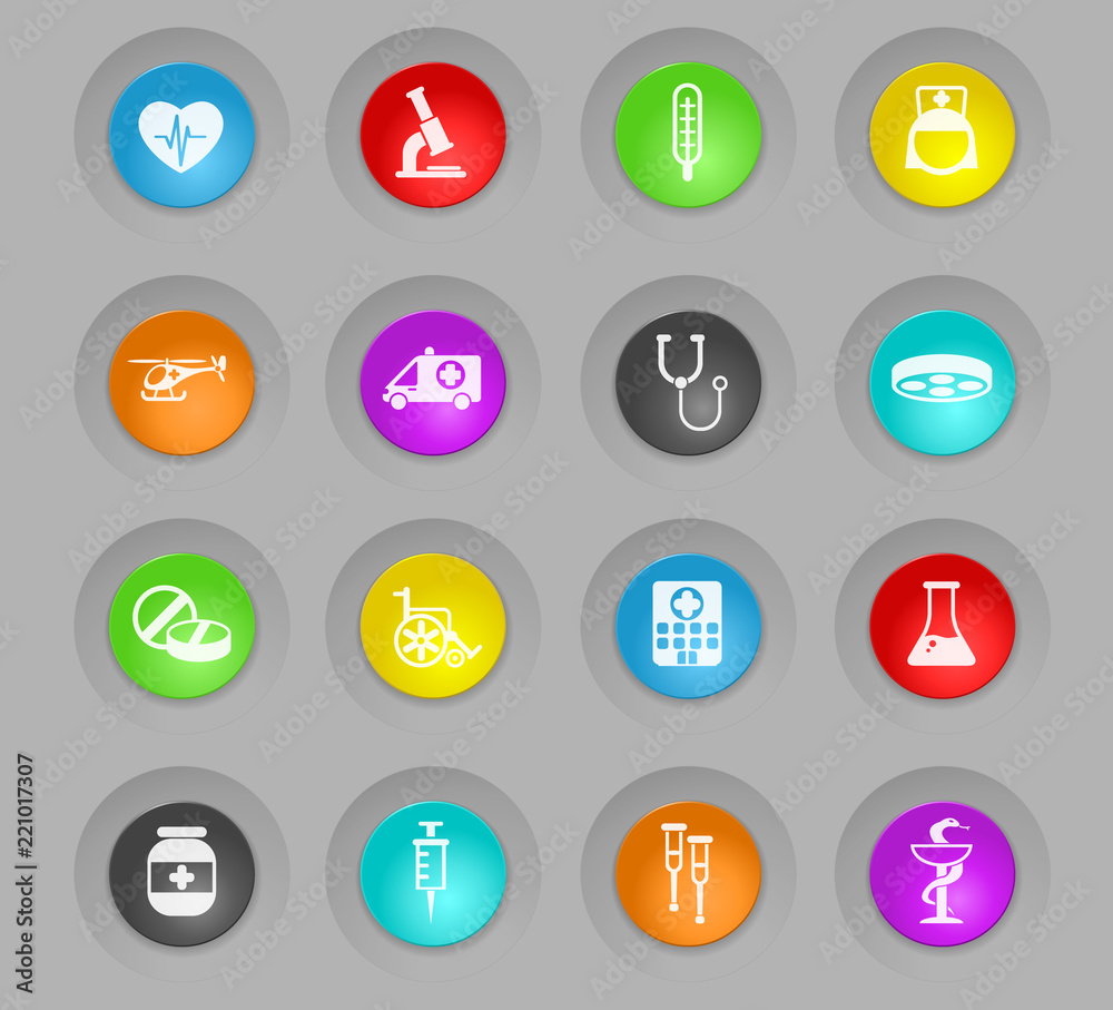 medicine colored plastic round buttons icon set medicine colored plastic round buttons icon set