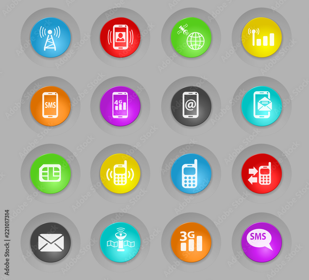 mobile connection colored plastic round buttons icon set