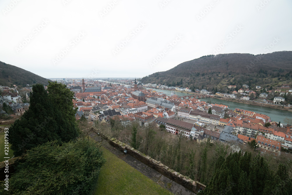 View from Heidelberg castle and the Holy Spirit Church, Baden Wuerttemberg, Germany