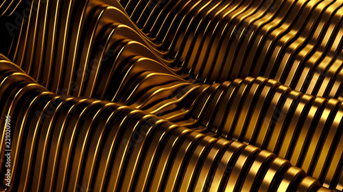 Gold metal background with waves and lines. 3d illustration  3d rendering.