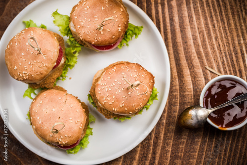 Mini burgers on plate,pub food
