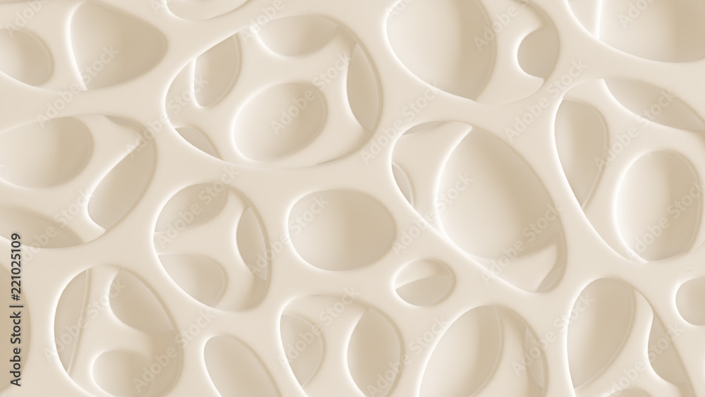 White, yellow texture background with relief and circles. 3d illustration, 3d rendering.