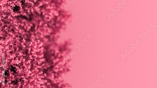 Beautiful pink background with leaves, season of the year. 3d illustration, 3d rendering.