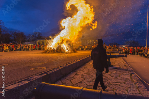 Det flammande Valborgsmässobålet på Skansen i Stockholm photo