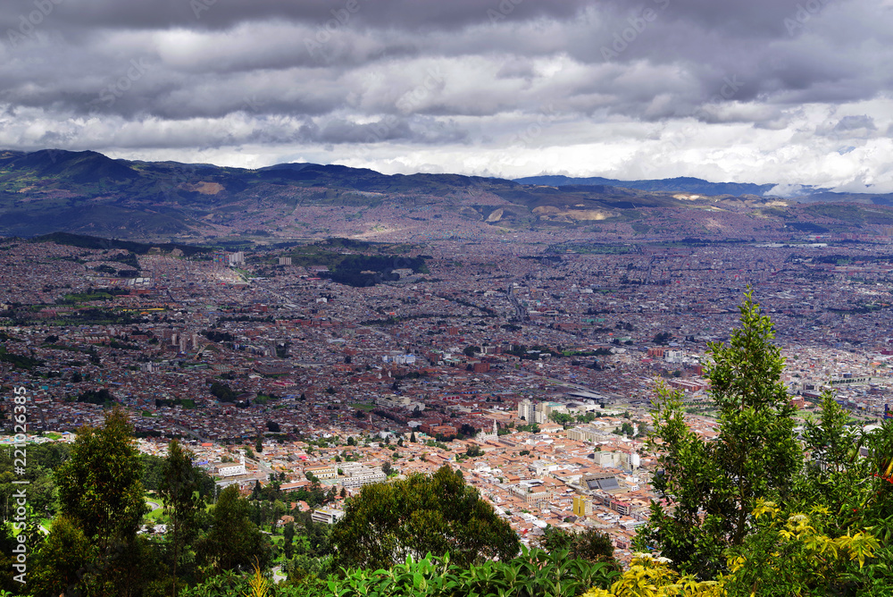 Aerial view of Bogota, seen from Montserrate, Colombia, South America