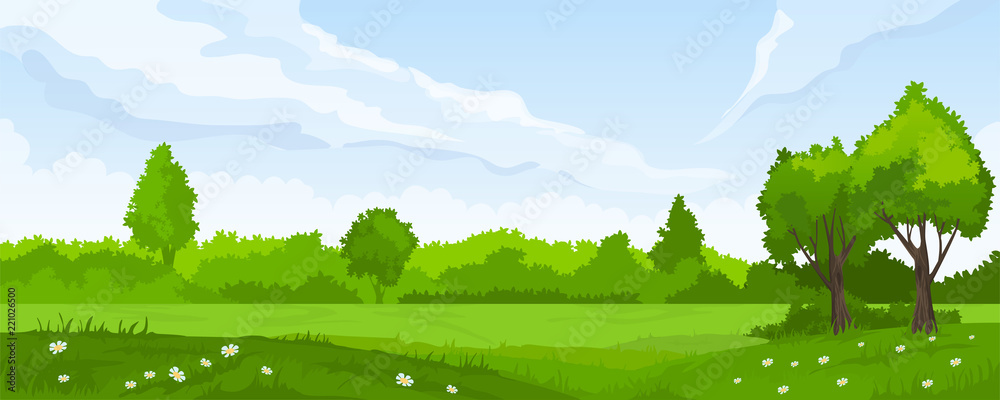 Fototapeta premium Summer landscape with fields and green hills 