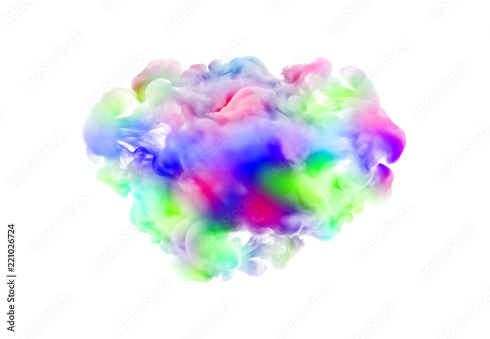 Multicolor smoke on white background. 3d illustration, 3d rendering.