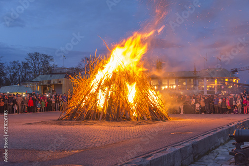 Det flammande Valborgsmässobålet på Skansen i Stockholm photo