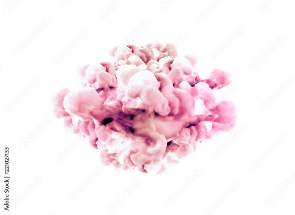 Pink smoke on white background. 3d illustration, 3d rendering.