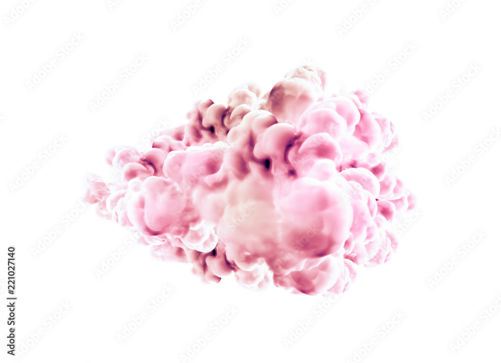 Pink smoke on white background. 3d illustration, 3d rendering.