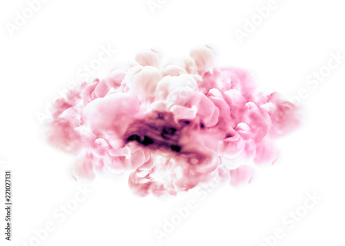 Pink smoke on white background. 3d illustration, 3d rendering.