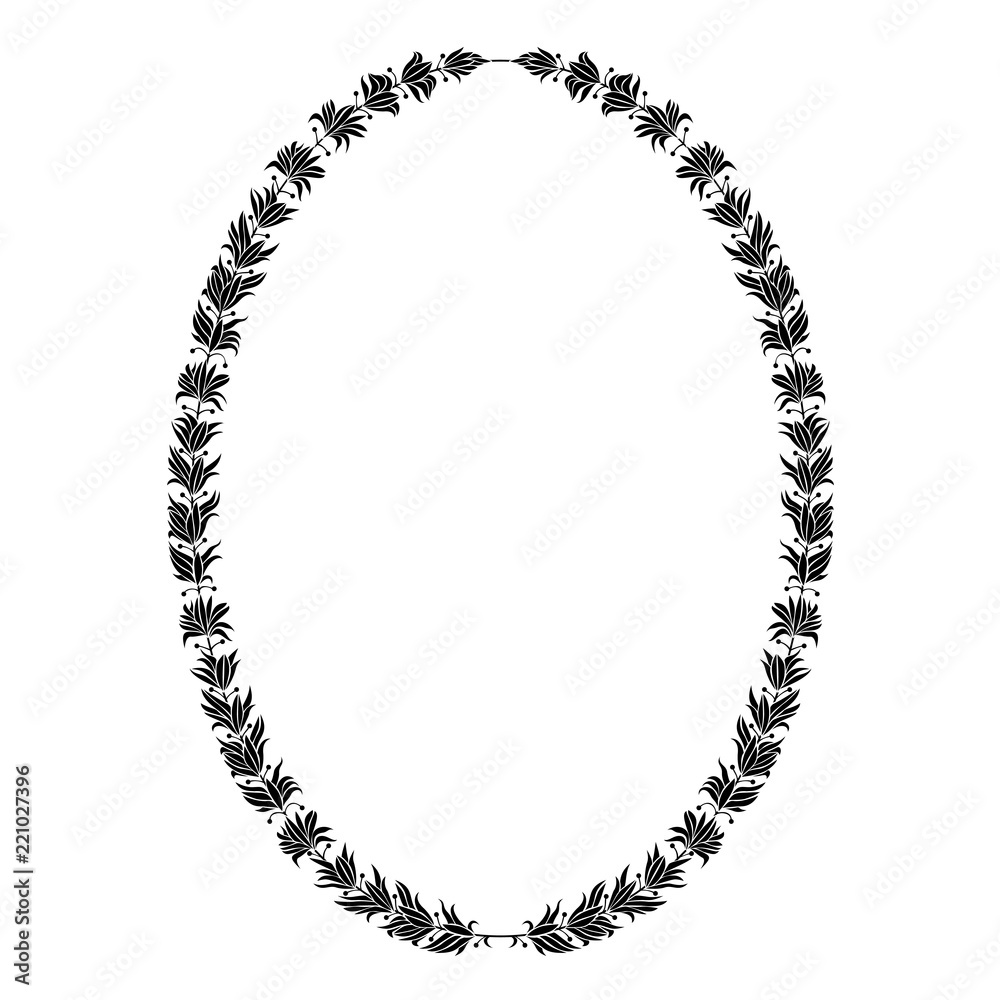 Oval heraldic wreath of olive leaves, monochrome isolated image. Oval heraldic wreath of olive leaves, monochrome isolated image.