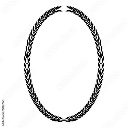 Oval heraldic wreath of leaves, monochrome isolated image.