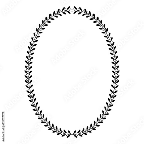 Oval heraldic wreath of olive leaves, monochrome isolated image.