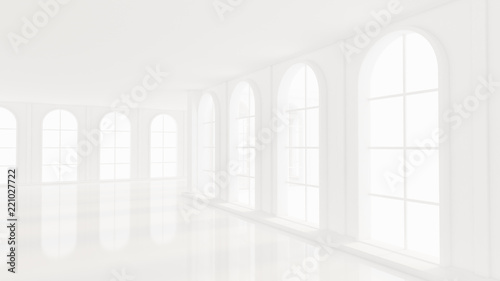 Luxurious white empty interior with windows. 3d illustration  3d rendering.