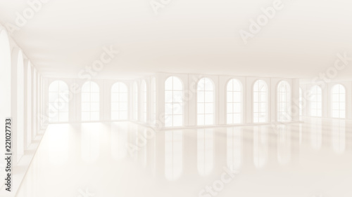 Luxurious white empty interior with windows. 3d illustration  3d rendering.