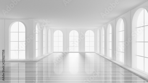 Luxurious white empty interior with windows. 3d illustration, 3d rendering. © Pierell