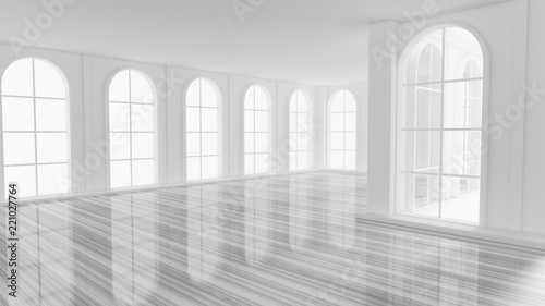 Luxurious white empty interior with windows. 3d illustration  3d rendering.
