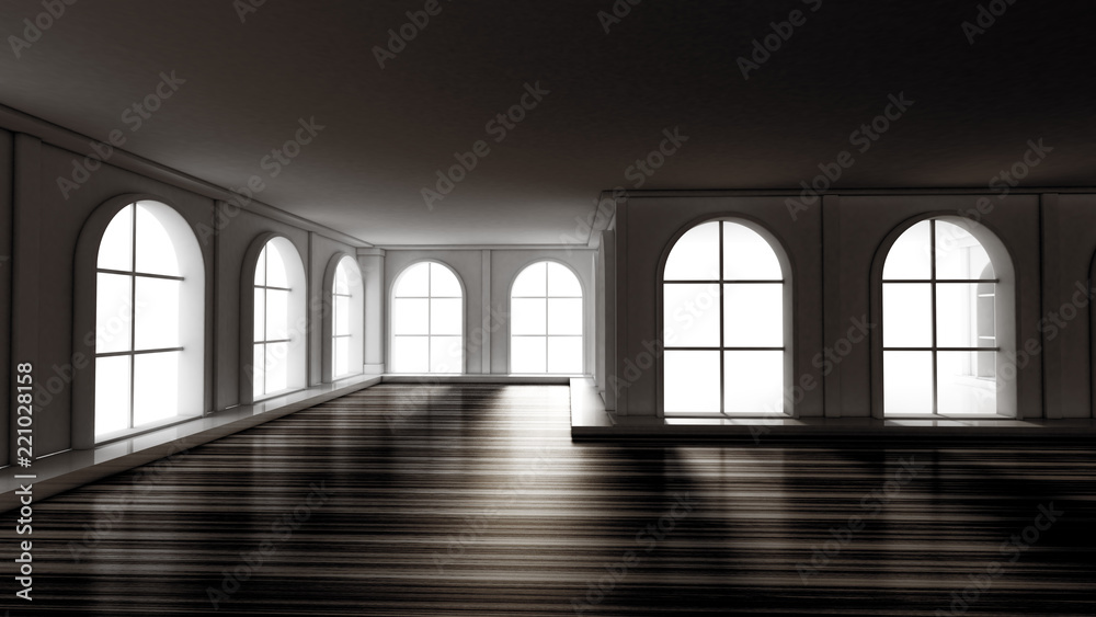 Luxury gloomy empty interior. 3d illustration, 3d rendering.