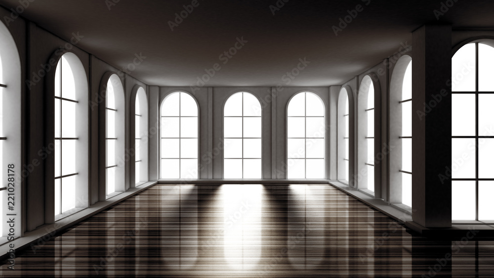 Luxury gloomy empty interior. 3d illustration, 3d rendering.