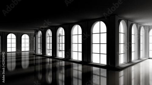 Luxury gloomy empty interior. 3d illustration, 3d rendering. © Pierell