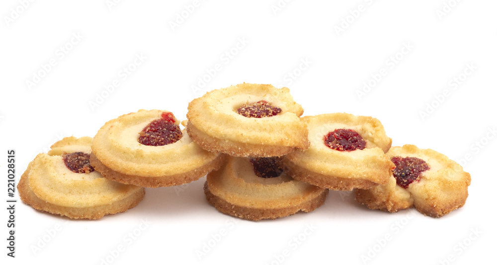 Strawberry Jam Filled Shortbread on a White Background