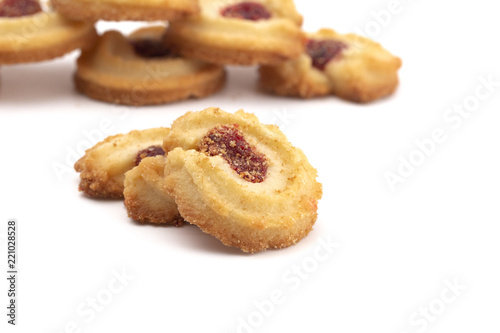 Strawberry Jam Filled Shortbread on a White Background