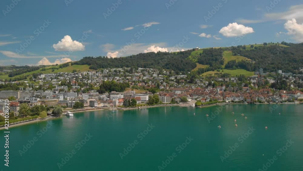 Aerial view of Zug old town with colorful houses, Zugersee and Rigi mountain, Zug, Switzerland, Europe. Aerial view of Zug old town with colorful houses, Zugersee and Rigi mountain, Zug, Switzerland, Europe.