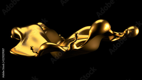Luxury golden splash of liquid. 3d illustration, 3d rendering.