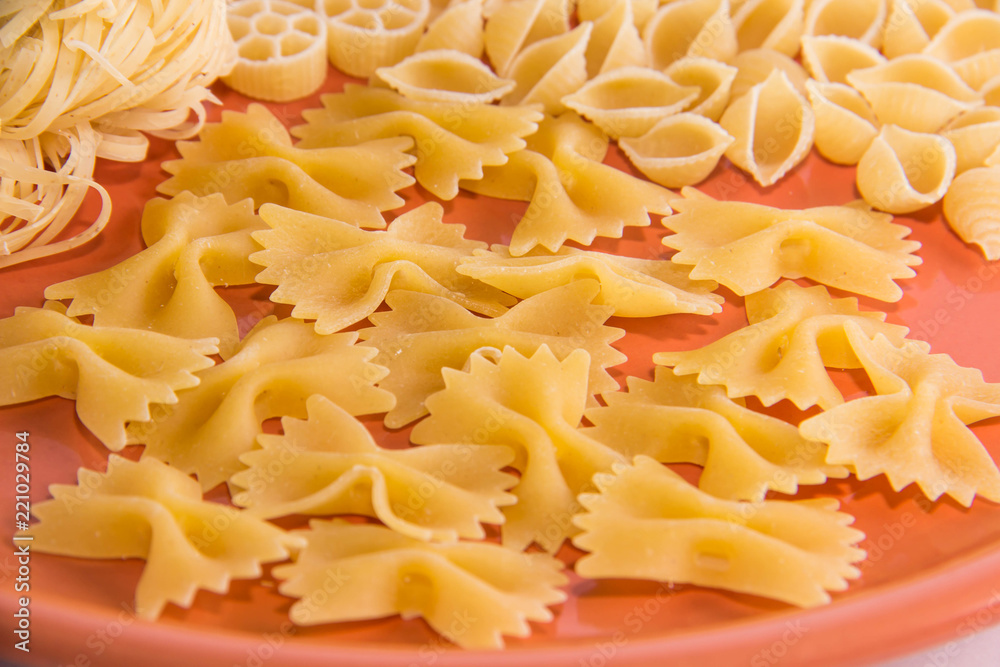 Varied macaroni on a plate macro