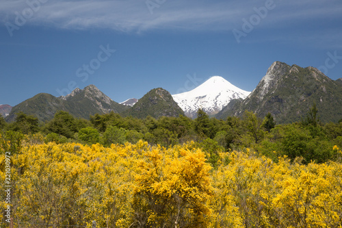 scenic view of Villarrica Volcano in Chile patagonia sunset