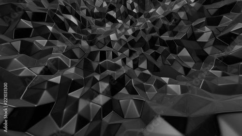 Black crystal background with triangles. 3d illustration, 3d rendering.