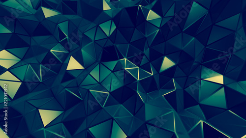 Green crystal background with triangles. 3d illustration, 3d rendering.