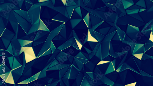 Green crystal background with triangles. 3d illustration, 3d rendering.