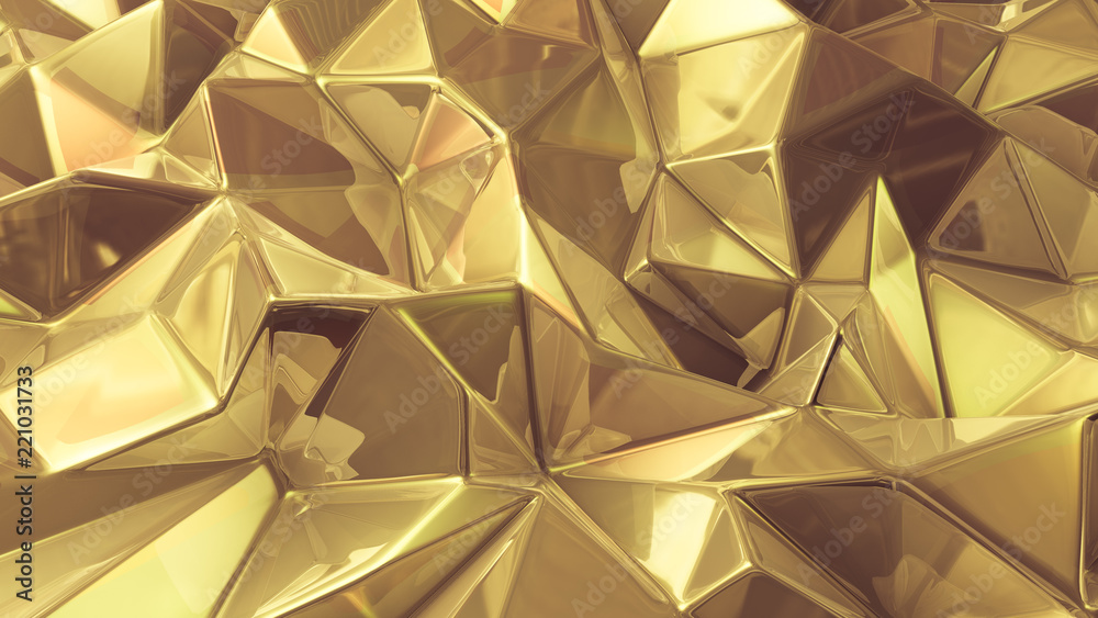 Yellow golden crystal background with triangles. 3d illustration, 3d rendering. Yellow golden crystal background with triangles. 3d illustration, 3d rendering.
